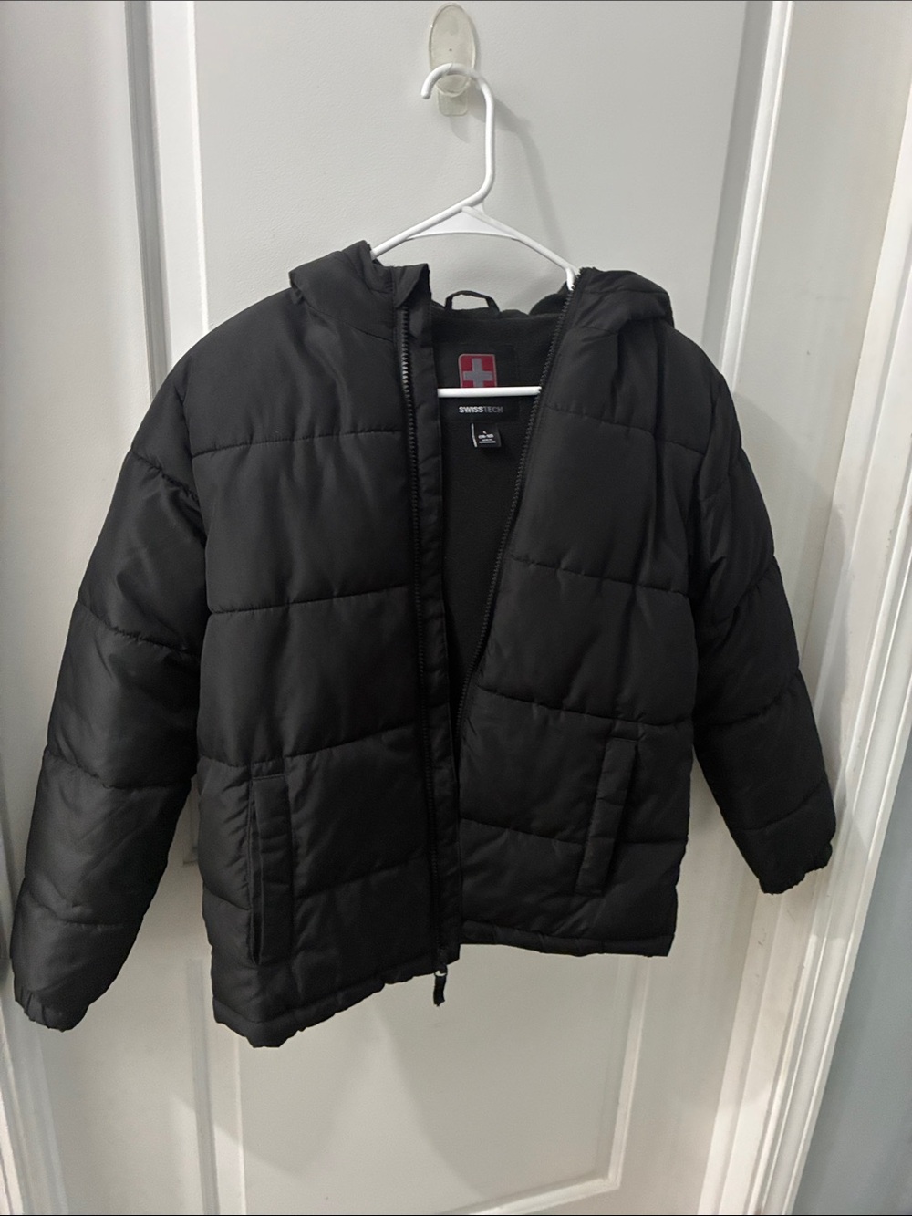 Kids Black Puffer Jacket with Hood - Unbranded